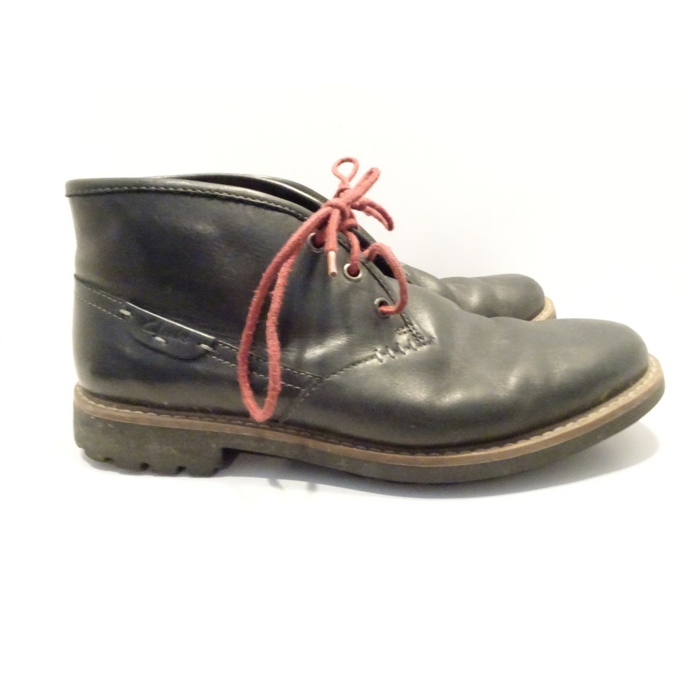 Clarks Mens Black Leather Chukka Desert Boots Red Laces Size 9 Rubber Soles